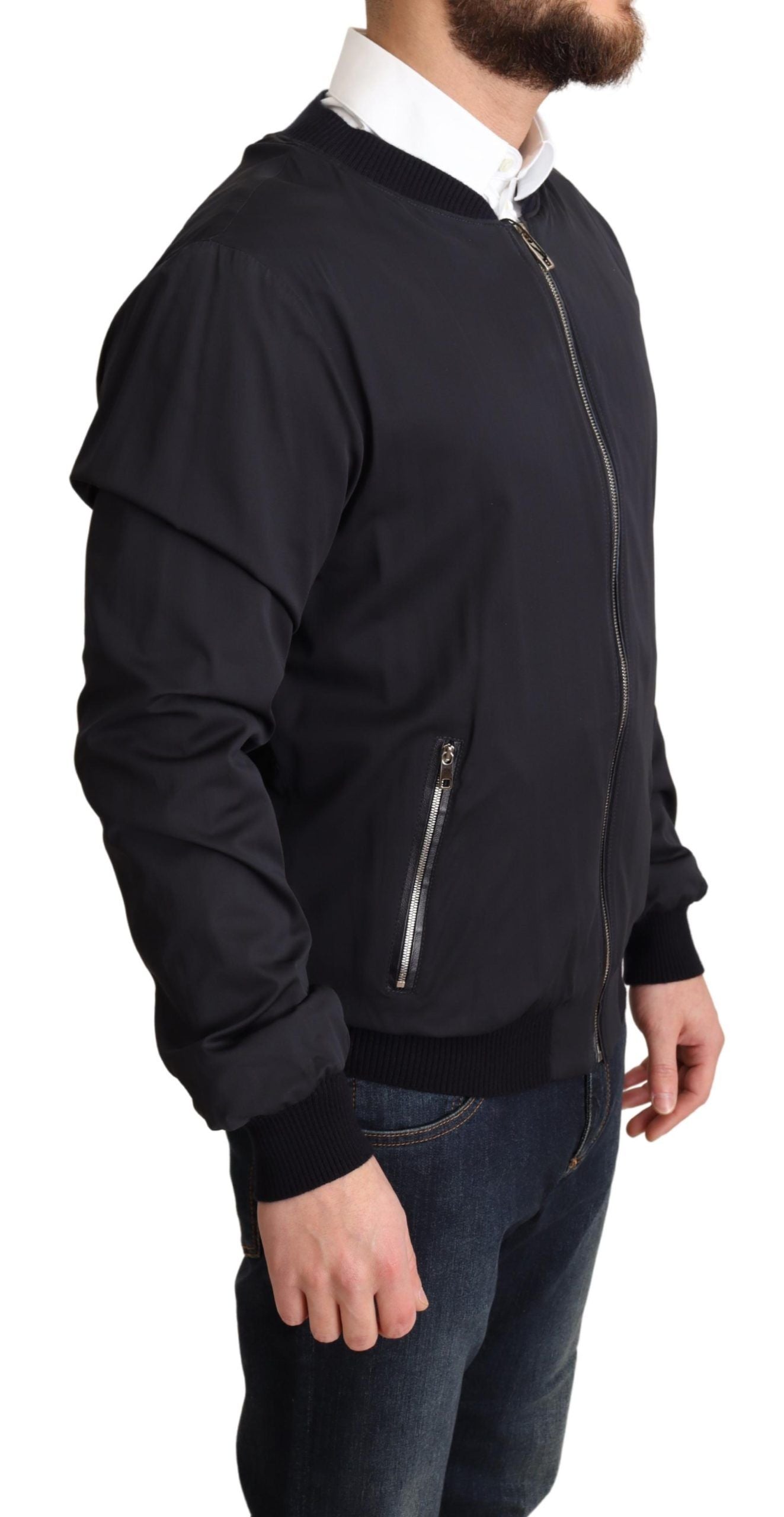 Dolce & Gabbana Mavi İpek Mont Kısa Bomber Erkek Ceket